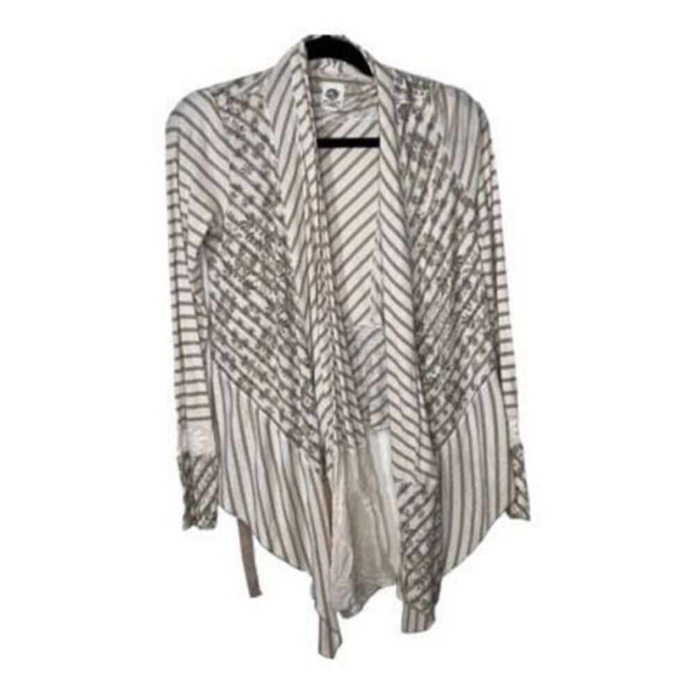Tiny Anthropologie Women's Floral Striped Open Front Cardigan Tan White …
